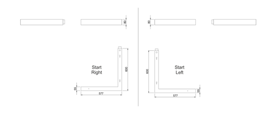 Stella Corner Start Surface Mounted Dimension